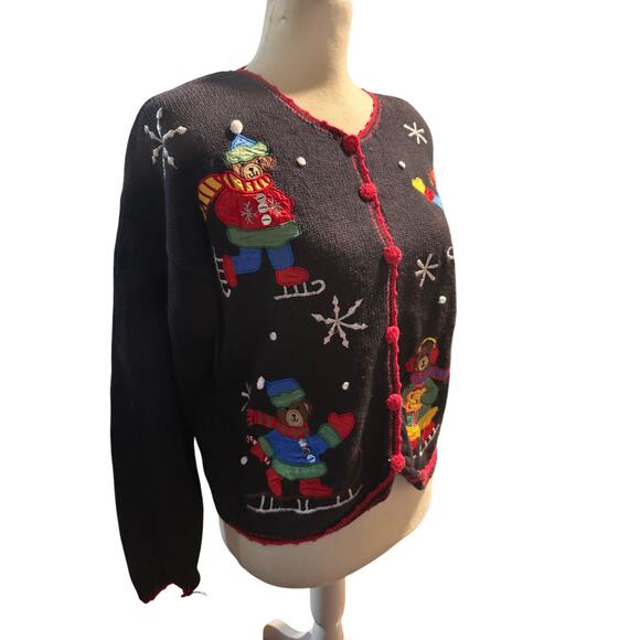 Nutcracker Vintage Christmas Bear Cardigan, Ice Skating Ugly Christmas Sweater - Picture 5 of 7